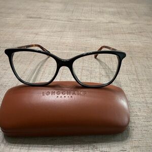 Longchamp Women's Black Glasses with Brown Detailing